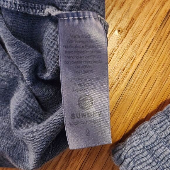 Sundry for Evereve Blue-Grey High Neck Puff Sleeve Raglan Smocked Knit Top Sz M - Picture 8 of 8